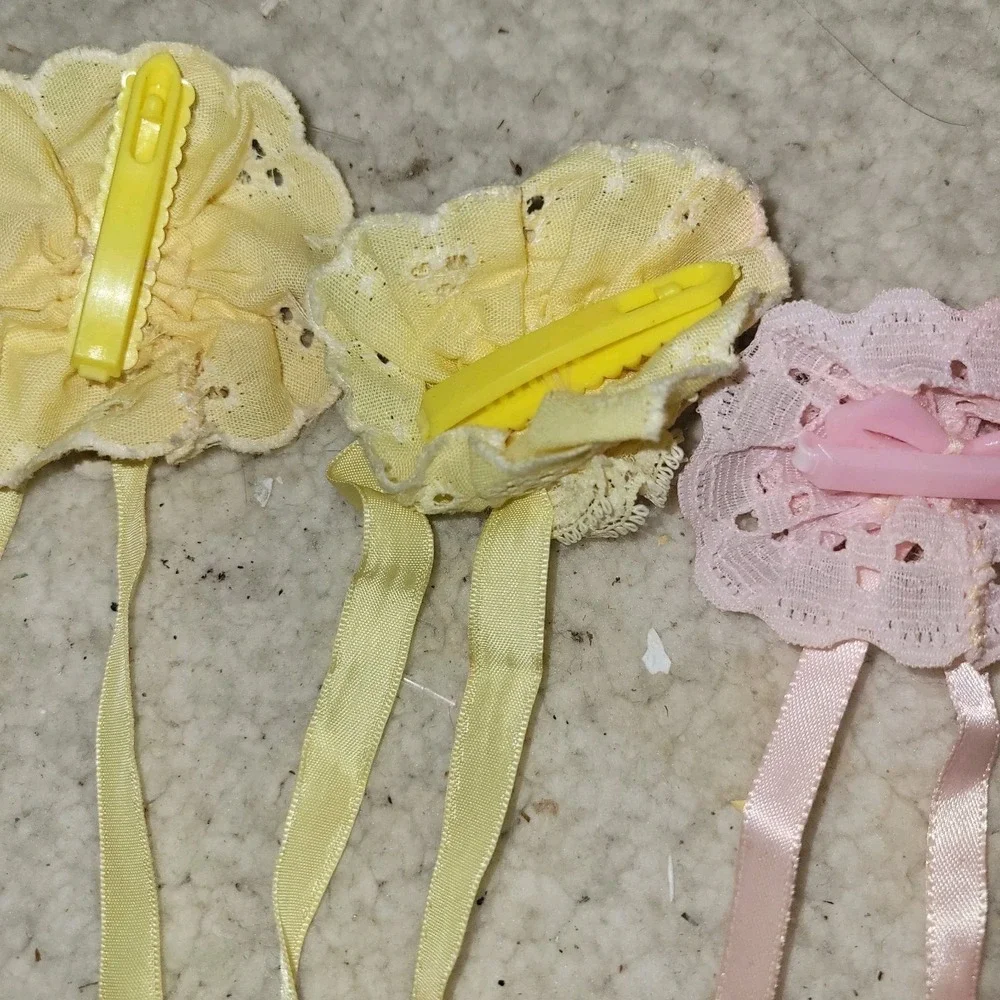 Vintage Lace Ribbon Hair Clips Pink Yellow‎ Cottagecore Barrettes Set